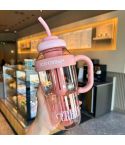 1200ml Large Capacity Lucky Belly Cup Handheld Portable Straw Cup with Tea Drain(Cherry Pink)