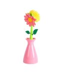 Flower Shaped Long Handle Pot Brush Kitchen Dishes Brush Sink Stove Cleaning Tool(Pink)