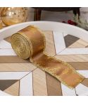 5m x 5cm Multifunctional Christmas Decorative Ribbon Gift Box Packaging Ribbon with Wire(Gold)