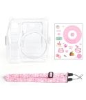 For Fujifilm instax mini SE Photo Bag Crystal Case Shoulder Strap Rope Sticker Set(Pink Cat)