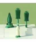 Portable 3 In 1 Food Grade Silicone Bottle Brush Set Multipurpose Baby Bottle Straw Cleaner Brush(Green)
