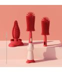 Portable 3 In 1 Food Grade Silicone Bottle Brush Set Multipurpose Baby Bottle Straw Cleaner Brush(Red)