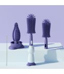 Portable 3 In 1 Food Grade Silicone Bottle Brush Set Multipurpose Baby Bottle Straw Cleaner Brush(Purple)