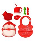 7-in-1 Silicone Children Tableware Set Christmas Gift(Red)