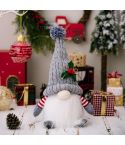 Knitted Pointed Hat Gnome Figurine With Lights Christmas Decorations(Gray)