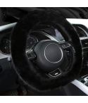 38cm Car Steering Wheel Winter Warm Short Plush Cover(D-type Black)