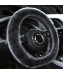 38cm Car Steering Wheel Winter Warm Short Plush Cover(D-type Gray)