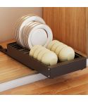 Pull-out Drainable Bowl Dish Storage Rack Cabinet Organizer Slide-out Drawer(Black)