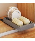 Pull-out Drainable Bowl Dish Storage Rack Cabinet Organizer Slide-out Drawer(Gray)