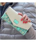 Long Leather Floral Pattern Wallets Coin Purses Money Bag for Women(Green)