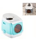 Plastic Flip Cover Fully Enclosed Deodorant Litter Box Pet Potty(Blue)