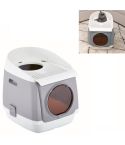 Plastic Flip Cover Fully Enclosed Deodorant Litter Box Pet Potty(Gray)
