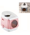 Plastic Flip Cover Fully Enclosed Deodorant Litter Box Pet Potty(Pink)