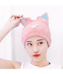 Coral Fleece Soft Absorbent Cat Ear Dry Hair Cap Thickened Adult Shower Cap(Pink)