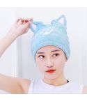 Coral Fleece Soft Absorbent Cat Ear Dry Hair Cap Thickened Adult Shower Cap(Blue)
