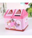 Children Cartoon Saving Small Coin Storage House Piggy Bank(Pink)