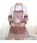 Kitchen Oilproof Cartoon Bear Apron with Sleeve(Brown)