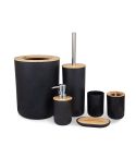 6 In 1 Toothbrush Holder Kit Toiletries Bamboo Wood Bathroom Trash Can Bathroom Set(Black)