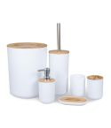 6 In 1 Toothbrush Holder Kit Toiletries Bamboo Wood Bathroom Trash Can Bathroom Set(White)
