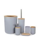 6 In 1 Toothbrush Holder Kit Toiletries Bamboo Wood Bathroom Trash Can Bathroom Set(Gray)