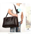 Large Capacity PU Leather Business Travel Bag Sports Gym Travel Handbag (Brown)