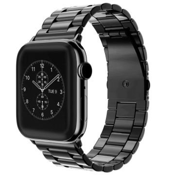 Fold Buckle 3 Beads Stainless Steel Watch Band For Apple Watch Ultra 49mm&Watch Ultra 2 49mm / Series 10 46mm / 9&8&7 45mm / SE 3&SE 2&6&SE&5&4 44mm / 3&2&1 42mm(Black)