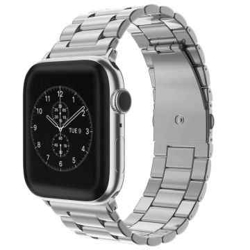 Fold Buckle 3 Beads Stainless Steel Watch Band For Apple Watch Ultra 49mm&Watch Ultra 2 49mm / Series 10 46mm / 9&8&7 45mm / SE 3&SE 2&6&SE&5&4 44mm / 3&2&1 42mm(Silver)