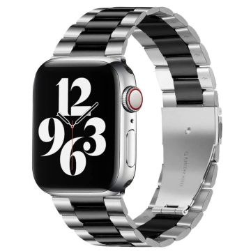 Fold Buckle 3 Beads Stainless Steel Watch Band For Apple Watch Ultra 49mm&Watch Ultra 2 49mm / Series 10 46mm / 9&8&7 45mm / SE 3&SE 2&6&SE&5&4 44mm / 3&2&1 42mm(Silver Black)