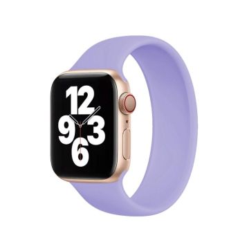 For Apple Watch Ultra 49mm&Watch Ultra 2 49mm / Series 10 46mm / 9&8&7 45mm / SE 3&SE 2&6&SE&5&4 44mm / 3&2&1 42mm Solid Color Elastic Silicone Watch Band, Size:M 143mm (British Lavender)