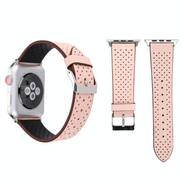 For Apple Watch Ultra 49mm&Watch Ultra 2 49mm / Series 10 46mm / 9&8&7 45mm / SE 3&SE 2&6&SE&5&4 44mm / 3&2&1 42mm Simple Fashion Genuine Leather Hole Pattern Watch Band(Pink)