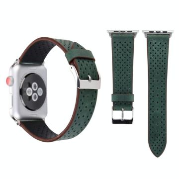 For Apple Watch Ultra 49mm&Watch Ultra 2 49mm / Series 10 46mm / 9&8&7 45mm / SE 3&SE 2&6&SE&5&4 44mm / 3&2&1 42mm Simple Fashion Genuine Leather Hole Pattern Watch Band(Green)