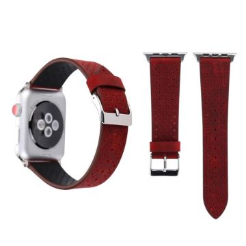 For Apple Watch Ultra 49mm&Watch Ultra 2 49mm / Series 10 46mm / 9&8&7 45mm / SE 3&SE 2&6&SE&5&4 44mm / 3&2&1 42mm Simple Fashion Genuine Leather Hole Pattern Watch Band(Red)