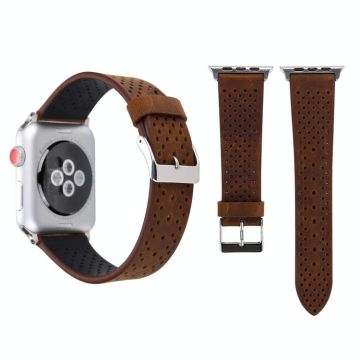 For Apple Watch Ultra 49mm&Watch Ultra 2 49mm / Series 10 46mm / 9&8&7 45mm / SE 3&SE 2&6&SE&5&4 44mm / 3&2&1 42mm Simple Fashion Genuine Leather Hole Pattern Watch Band(Brown)