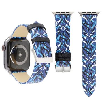 Thorns Printing Genuine Leather Watch Band for Apple Watch Ultra 49mm&Watch Ultra 2 49mm / Series 10 46mm / 9&8&7 45mm / SE 3&SE 2&6&SE&5&4 44mm / 3&2&1 42mm(Blue)