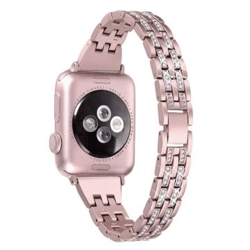 Colorful Diamond Stainless Steel Watch Band for Apple Watch Series 7 45mm / 6 & SE & 5 & 4 44mm / 3 & 2 & 1 42mm(Rose Gold)