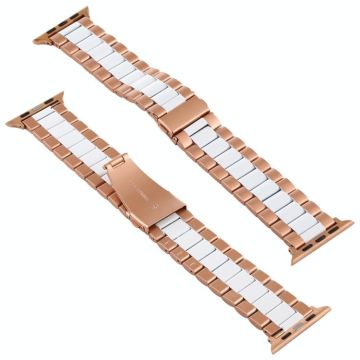 For Apple Watch Series 7 45mm / 6 & SE & 5 & 4 44mm / 3 & 2 & 1 42mm Stainless Steel Wrist Strap Watch Band(White + Golden)