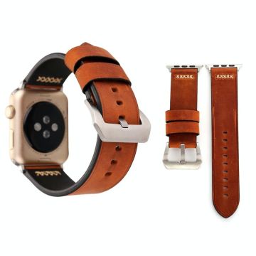 For Apple Watch Ultra 49mm&Watch Ultra 2 49mm / Series 10 46mm / 9&8&7 45mm / SE 3&SE 2&6&SE&5&4 44mm / 3&2&1 42mm Retro XX Line Pattern Genuine Leather Wrist Watch Band(Coffee)
