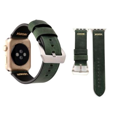 For Apple Watch Ultra 49mm&Watch Ultra 2 49mm / Series 10 46mm / 9&8&7 45mm / SE 3&SE 2&6&SE&5&4 44mm / 3&2&1 42mm Retro XX Line Pattern Genuine Leather Wrist Watch Band(Green)