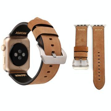 For Apple Watch Ultra 49mm&Watch Ultra 2 49mm / Series 10 46mm / 9&8&7 45mm / SE 3&SE 2&6&SE&5&4 44mm / 3&2&1 42mm Retro XX Line Pattern Genuine Leather Wrist Watch Band(Khaki)