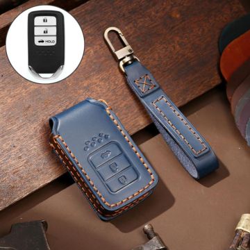 Hallmo Car Cowhide Leather Key Protective Cover Key Case for Honda Civic / Accord 3-button Tail Box(Blue)