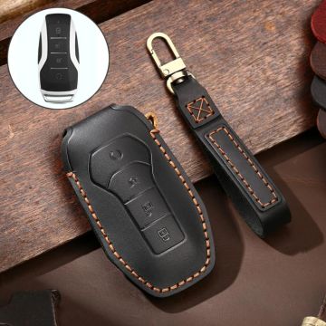 Hallmo Car Cowhide Leather Key Protective Cover Key Case for BYD(Black)