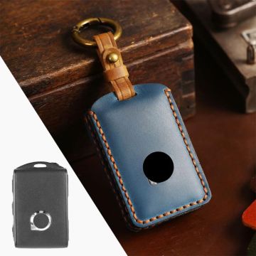 For Volvo Car Cowhide Leather Key Protective Cover Key Case (Blue)