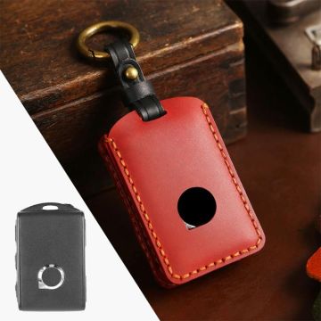 For Volvo Car Cowhide Leather Key Protective Cover Key Case (Red)
