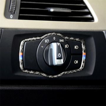 Three Color Carbon Fiber Car Headlight Switch Decorative Sticker for BMW E90 / E92 / E93 2005-2012 / 320i / 325i, Thin Version