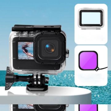 Waterproof Case + Touch Back Cover + Color Lens Filter for GoPro HERO10 Black / HERO9 Black (Purple)