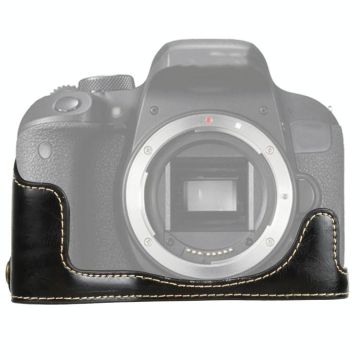 1/4 inch Thread PU Leather Camera Half Case Base for Canon EOS 77D / 800D(Black)