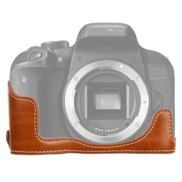 1/4 inch Thread PU Leather Camera Half Case Base for Canon EOS 77D / 800D(Brown)