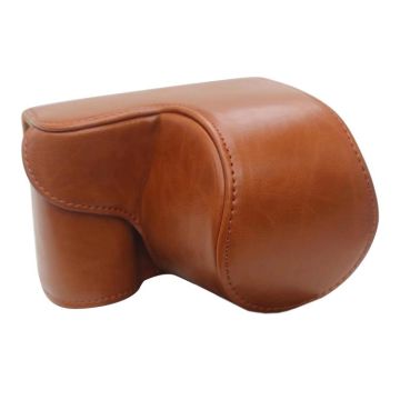 Full Body Camera PU Leather Case Bag for Sony ZV-E10 (Brown)