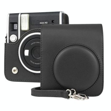 Full Body Camera Retro PU Leather Case Bag with Strap for FUJIFILM instax mini 40 (Black)