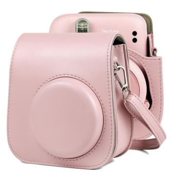 Solid Color Full Body Camera Leather Case Bag with Strap for FUJIFILM Instax mini 11 (Pink)